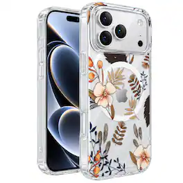 Vena - For Apple iPhone 18 Pro Max/17 Pro Max Case, Magnetic Fall Flower Shockproof Protective Phone Cover, Wireless Charging - Clear