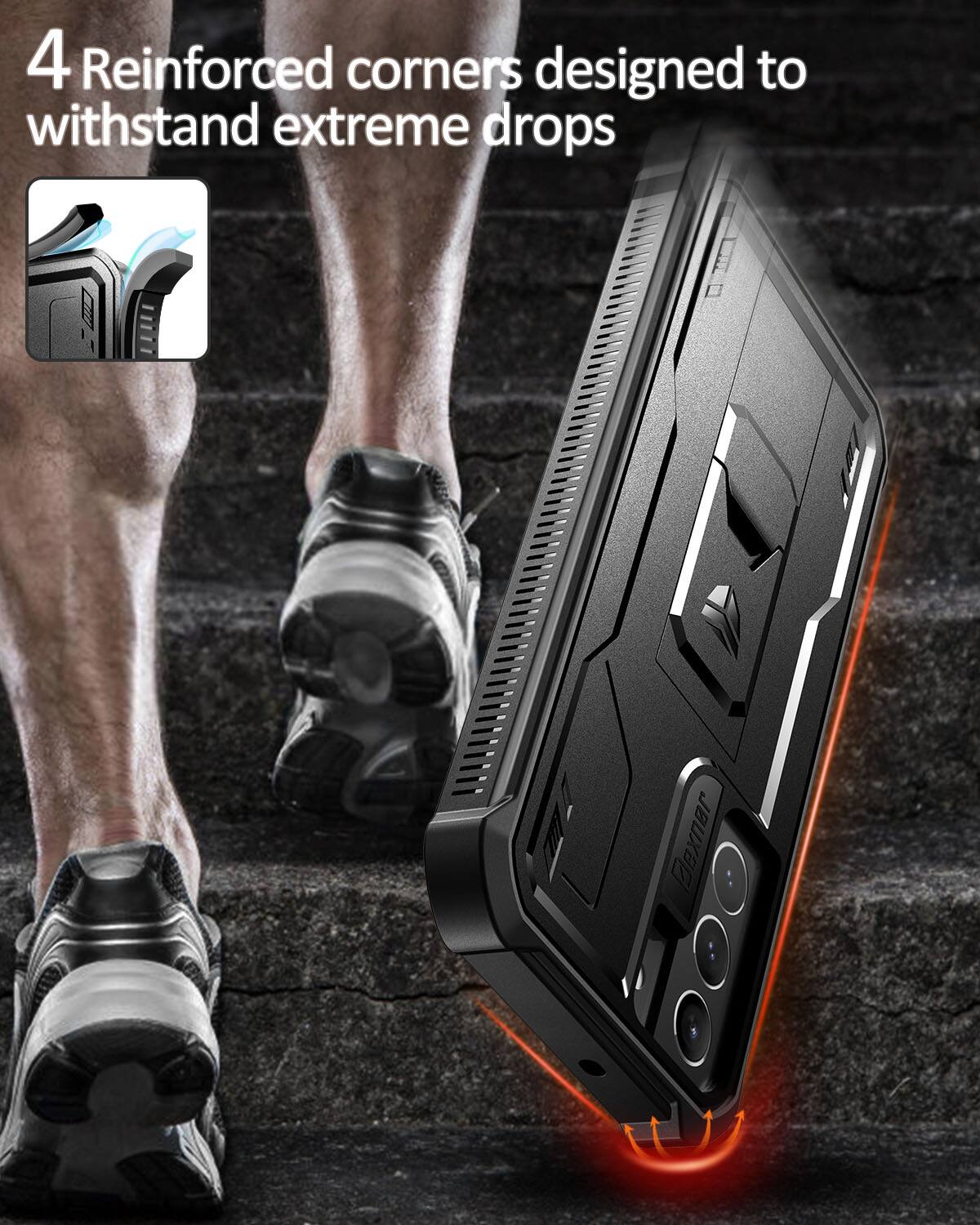 4 Reinforced corners designed to withstand extreme drops