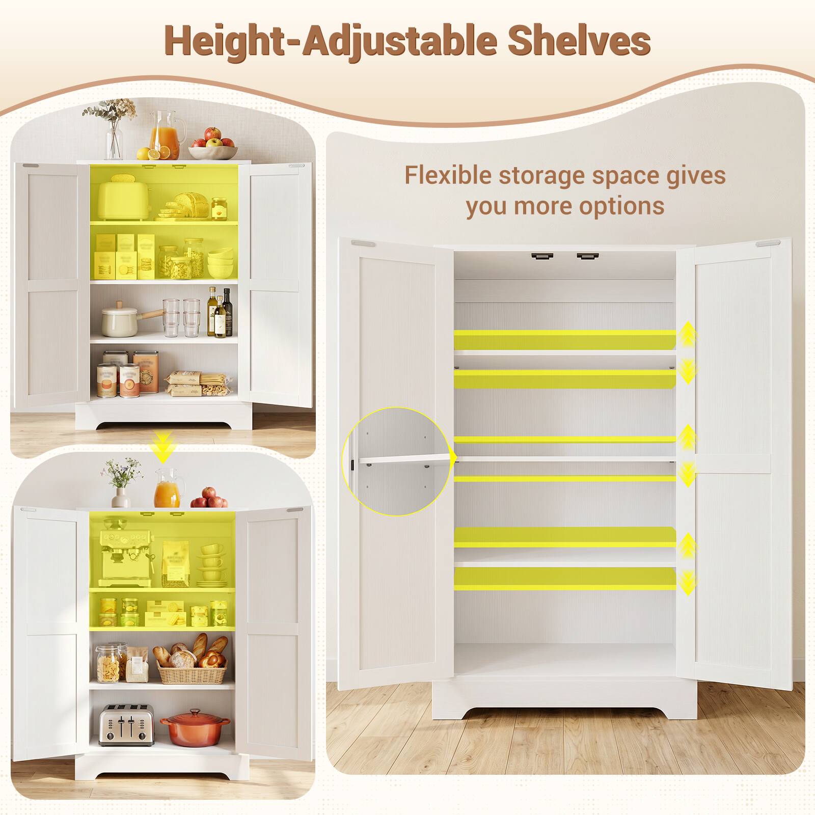 Height-Adjustable Shelves  
Flexible storage space gives you more options