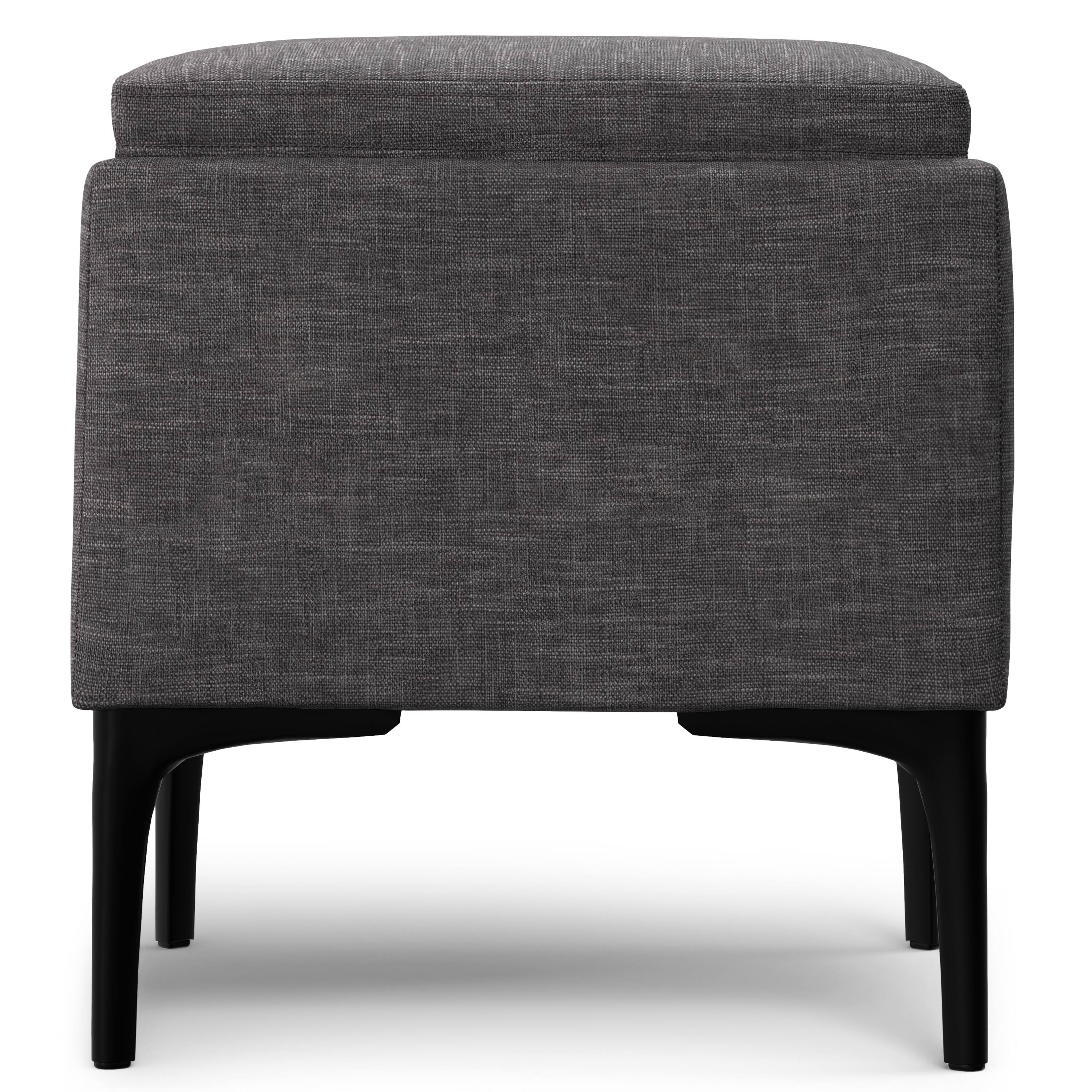 Alt View 1. Simpli Home - Natasha 18 inch Wide Mid Century Square Mid Century Storage Ottoman with Tray in Slate Grey Polyester Linen, Assembled - Slate Grey.