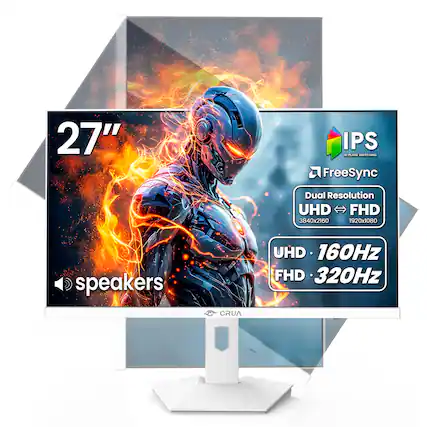 27"
IPS IN-PLANE SWITCHING FreeSync
Dual Resolution UHD FHD 3840x2160 1920x1080
speakers
UHD 160Hz FHD 320Hz
CRUA