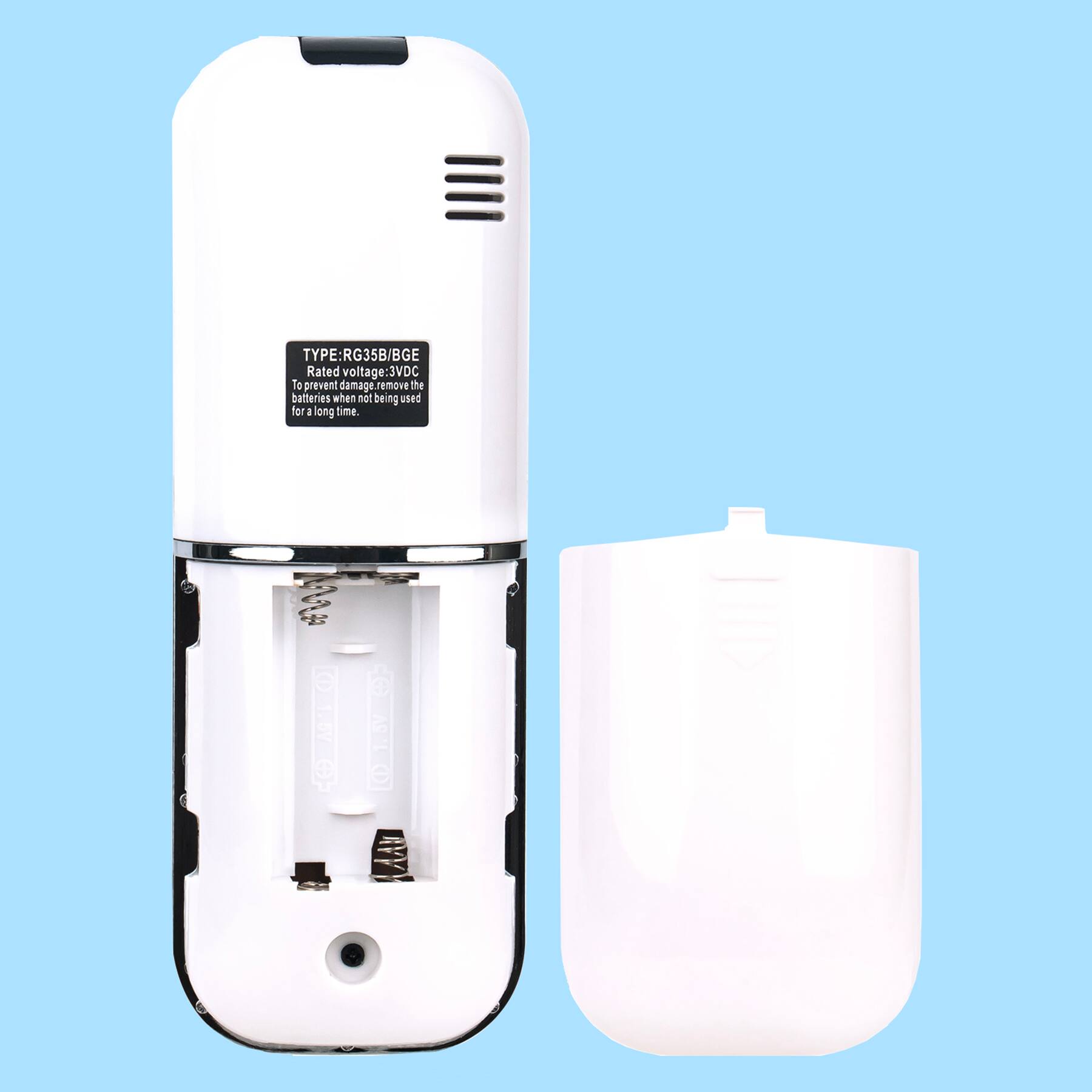 TYPE: RG35B/BGE  
Rated voltage: 3VDC  
To prevent damage, remove the batteries when not being used for a long time.