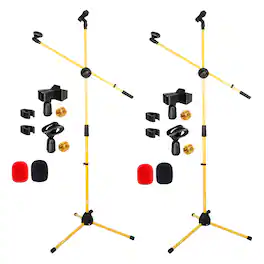 5 CORE - Dual Microphone Stand 2 Pack, Adjustable Tripod Floor Stand with Boom Arm