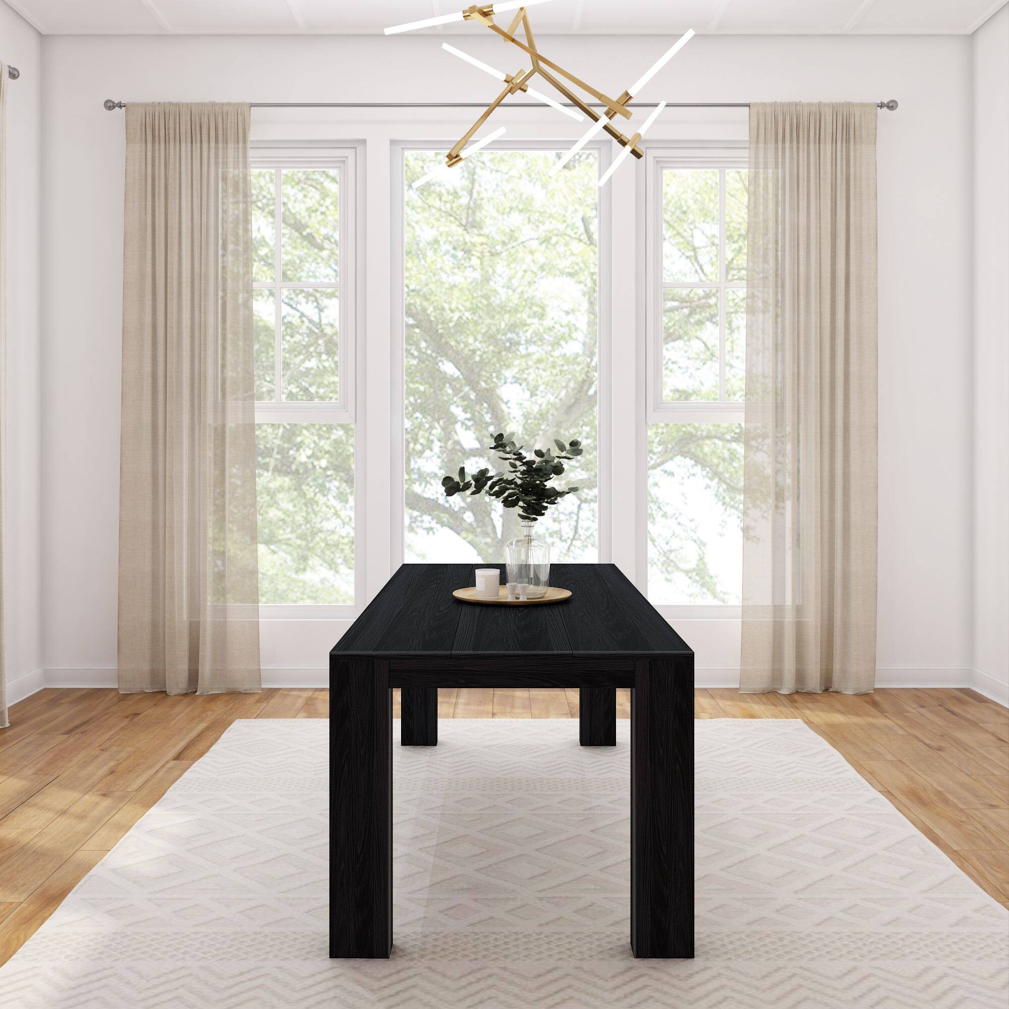Alt View 5. Plank+Beam - Modern Dining Table (84in / 2134mm), Wirebrush Black - Black Wirebrush.