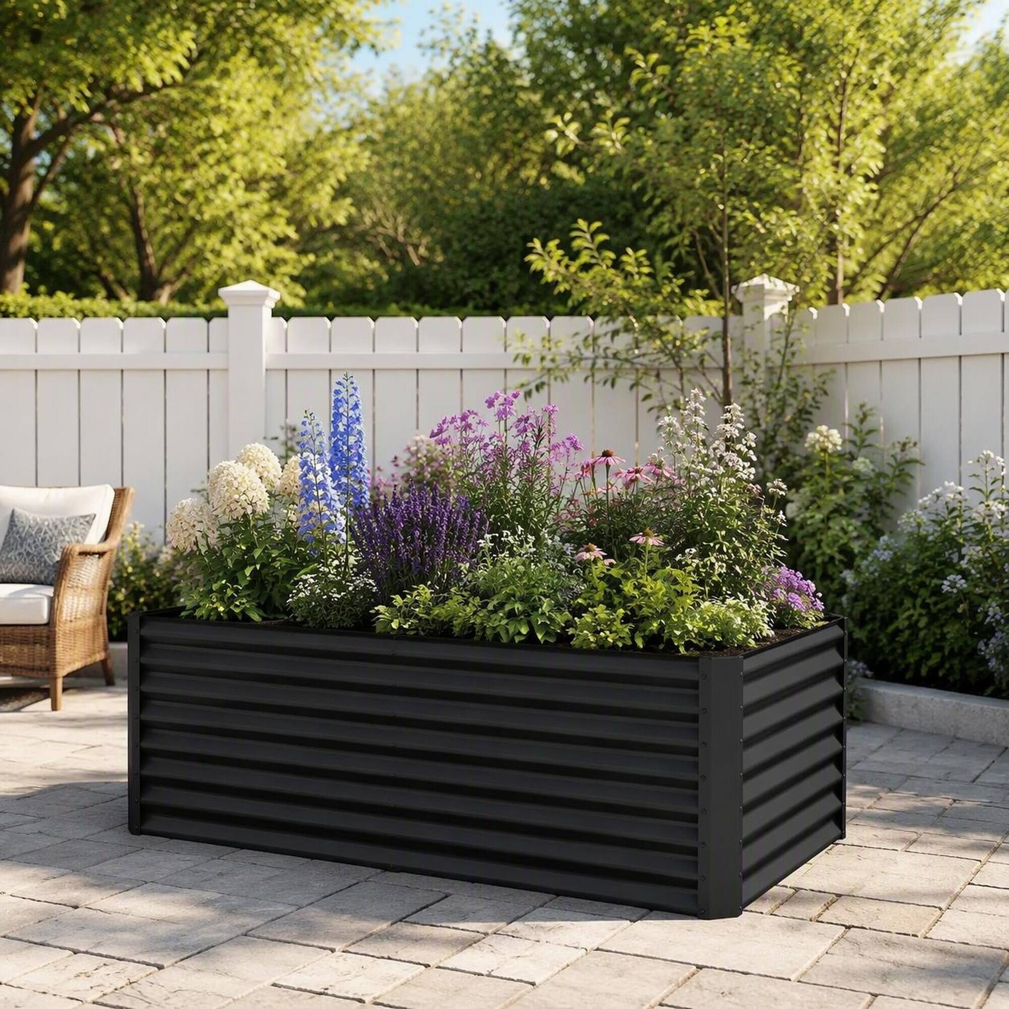 Back. RYHNUYNE - 6x3x2ft Galvanized Raised Garden Bed Outdoor Planter Box Large Metal Garden Box for Vegetables Flowers Herbs Dark - Dark Gray.