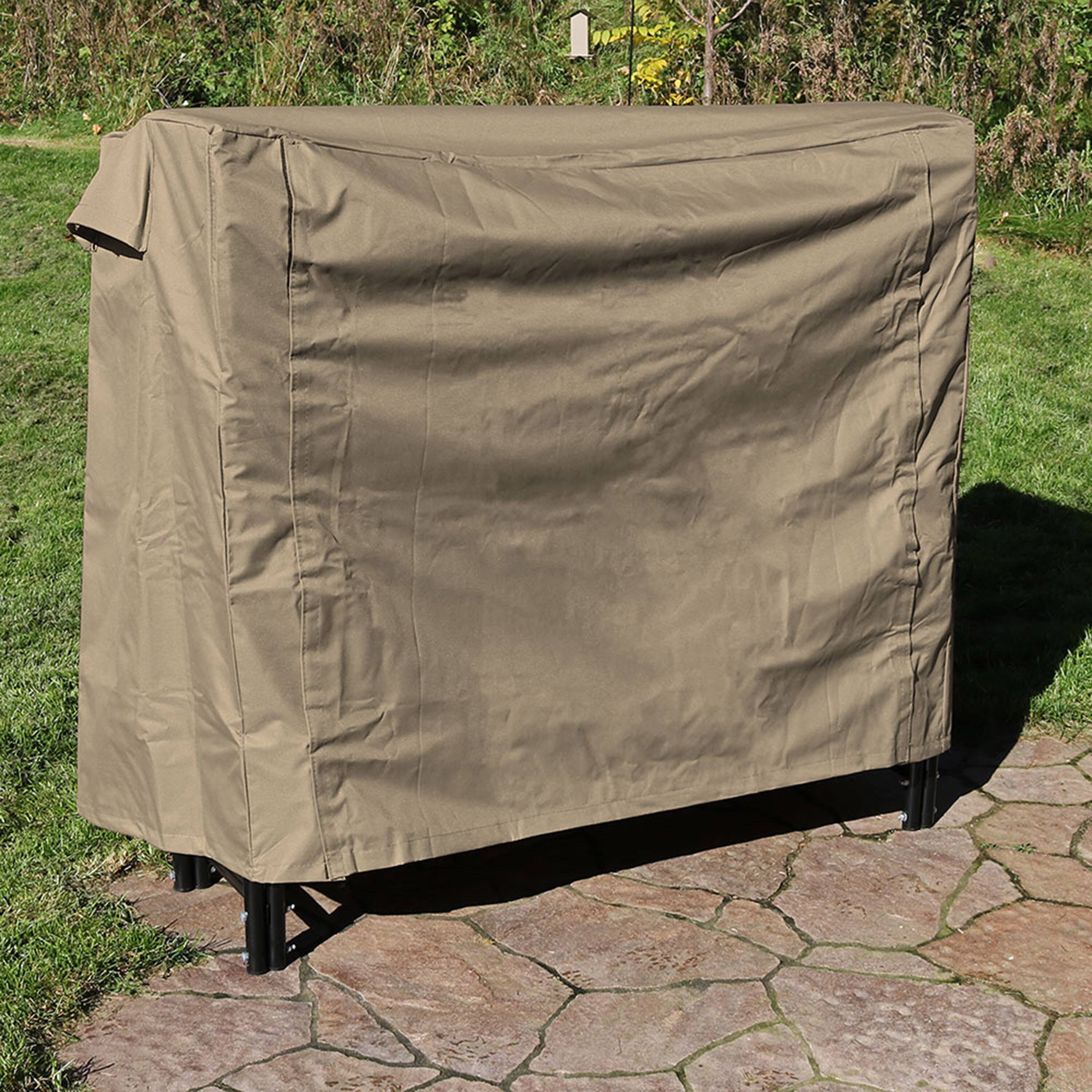 Alt View 2. Sunnydaze - 4 ft Weather-Resistant Polyester Firewood Log Rack Cover - Khaki.