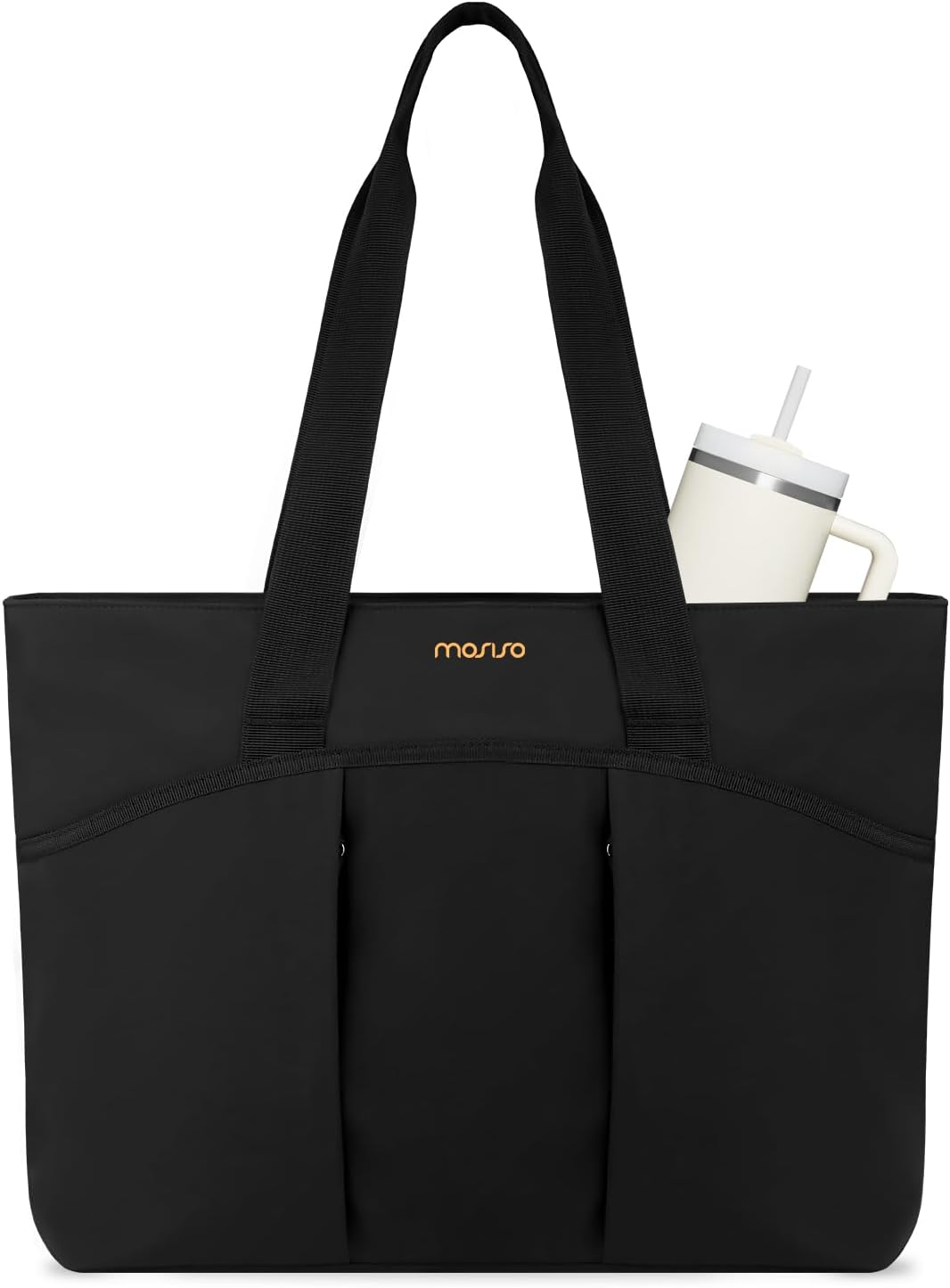 Alt View 2. mosiso - Canvas Laptop Tote Bag Large Capacity Beach Pool Bag with Laptop Compartment for Travel Work Teacher Gym Nursing College - Black.
