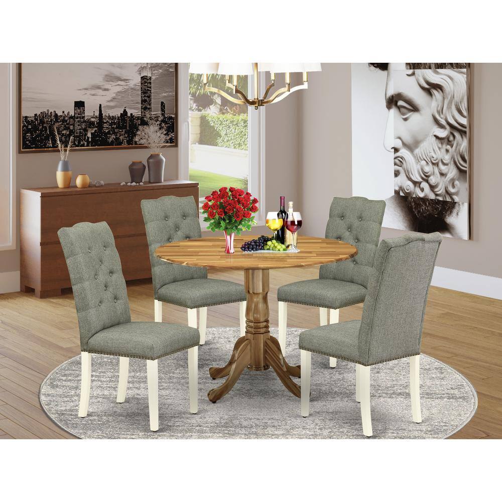 Left. East West Furniture - Dining Room Set Linen White - Brown.