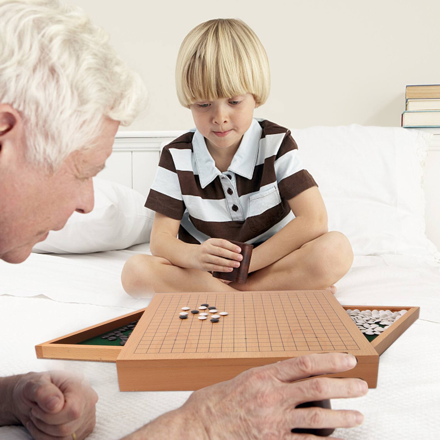 Alt View 3. GSE Games & Sports Expert - 12-Inches Wooden Go Board Game Set with Drawers, Wood Go Game Board Set with Plastic Stones.