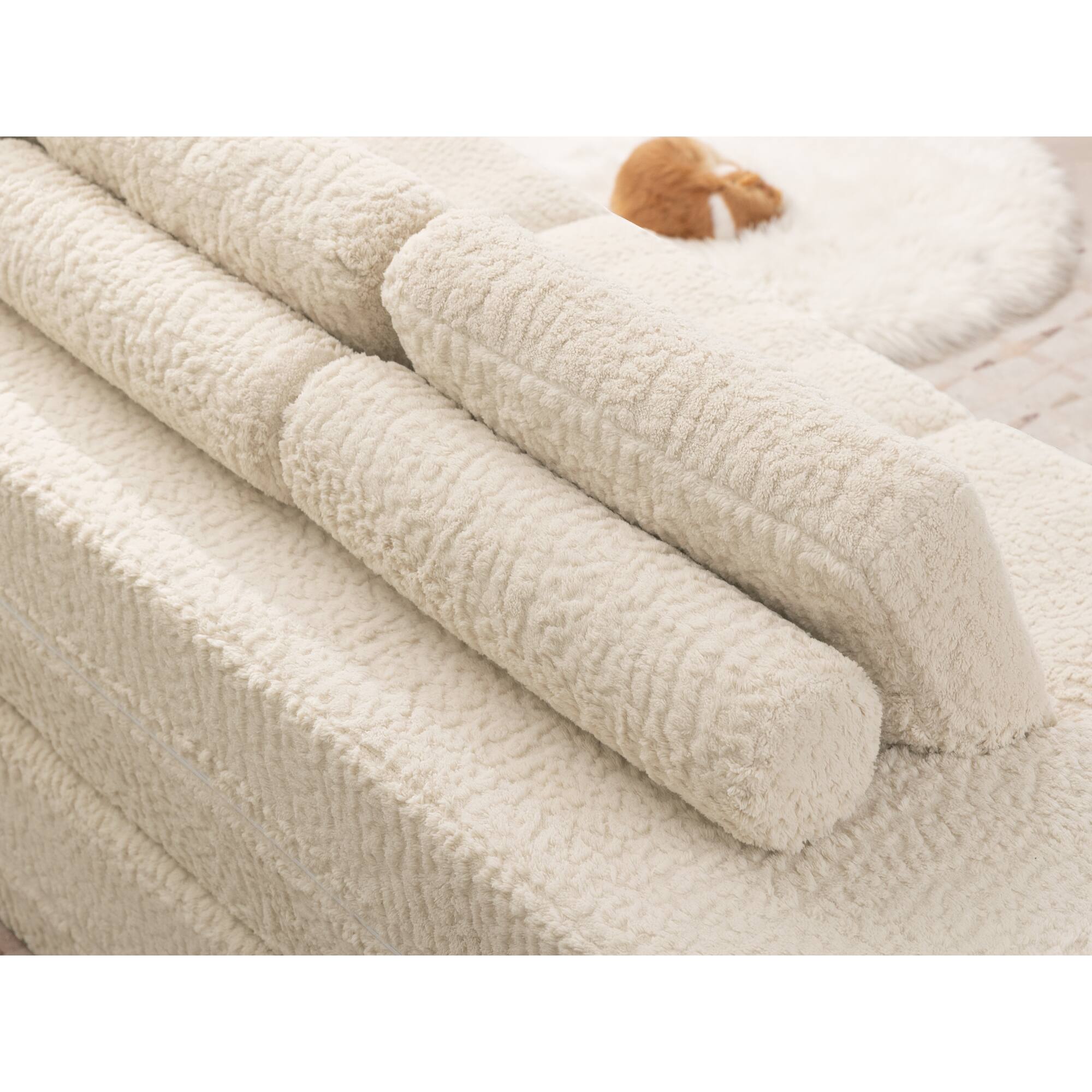 Left. KERDOM - Convertible Folding Sofa Bed, 63” Guest Daybed Futon Floor Sleeper Couch, Plush Loveseat Couch for Small Space Studio - Beige.