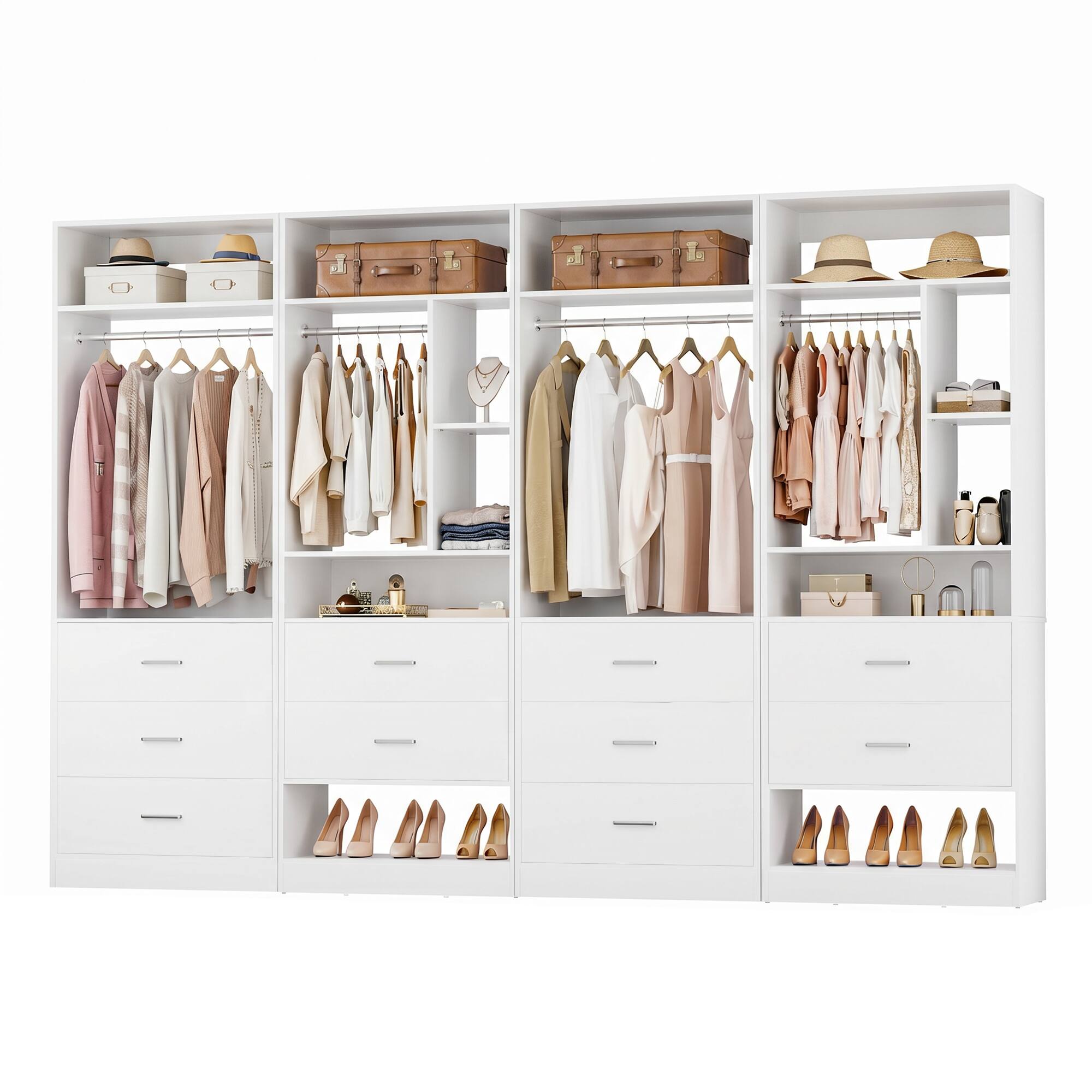 Alt View 1. Aheaplus - 4-Pack 24" Freestanding Closet Organizer Set - Heavy-Duty Storage with 10 Drawers, 4 Hanging Rods & 14 Shelves,4 pcs - White.