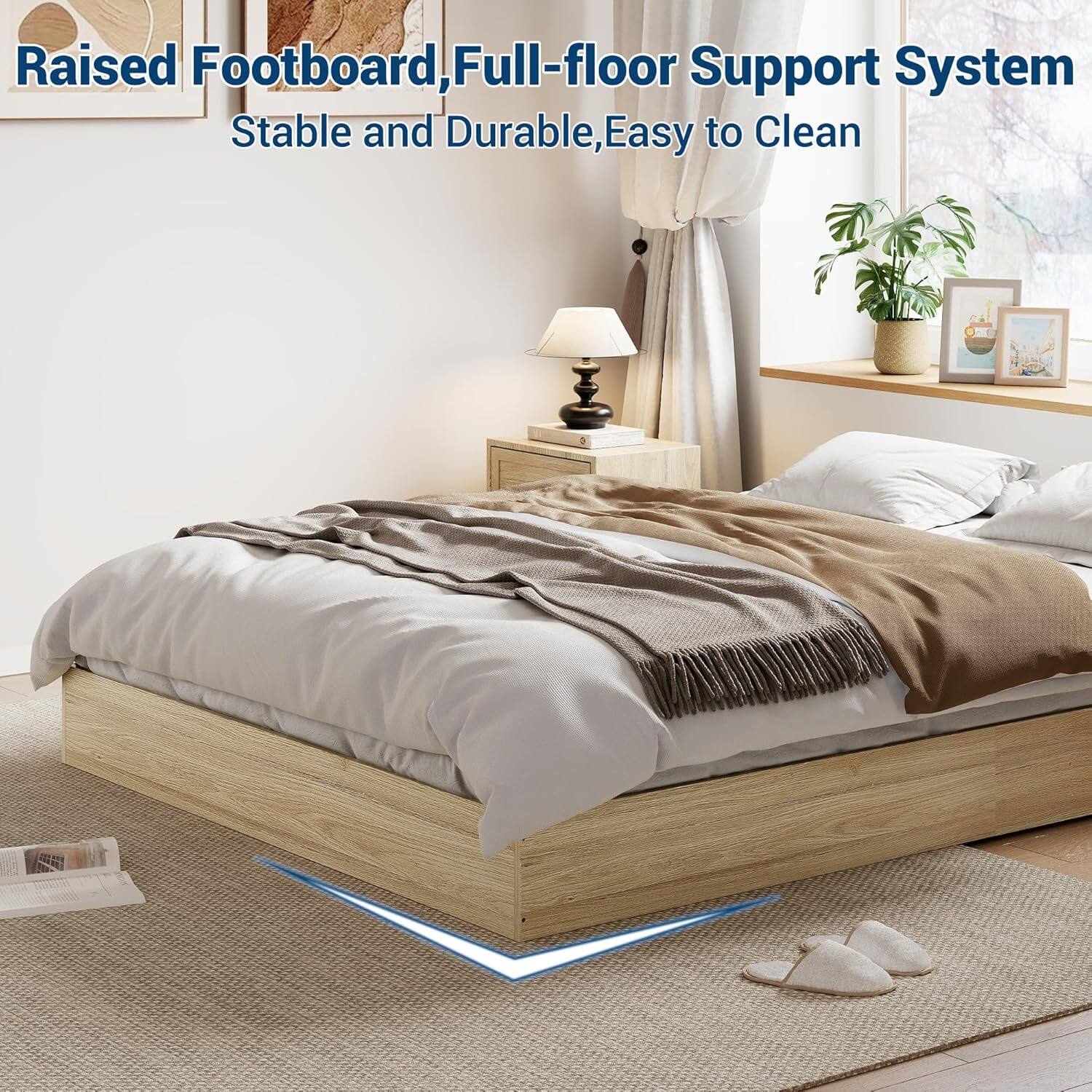 Raised Footboard, Full-floor Support System  
Stable and Durable, Easy to Clean