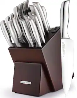 Zulay Kitchen - 18 Piece Stainless Steel Knife Set with Block and Sharpener - Dark Brown