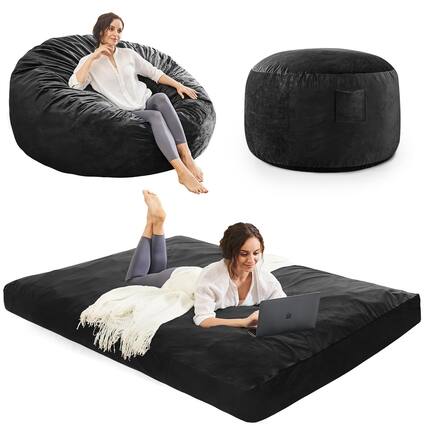 Front. JETRANSPORT - Bean Bag Chair Bed - Convertible Lazy To Floor Mattress With Filler Small Beanbag For And Couch Sofa In - Carbon Black Youth.
