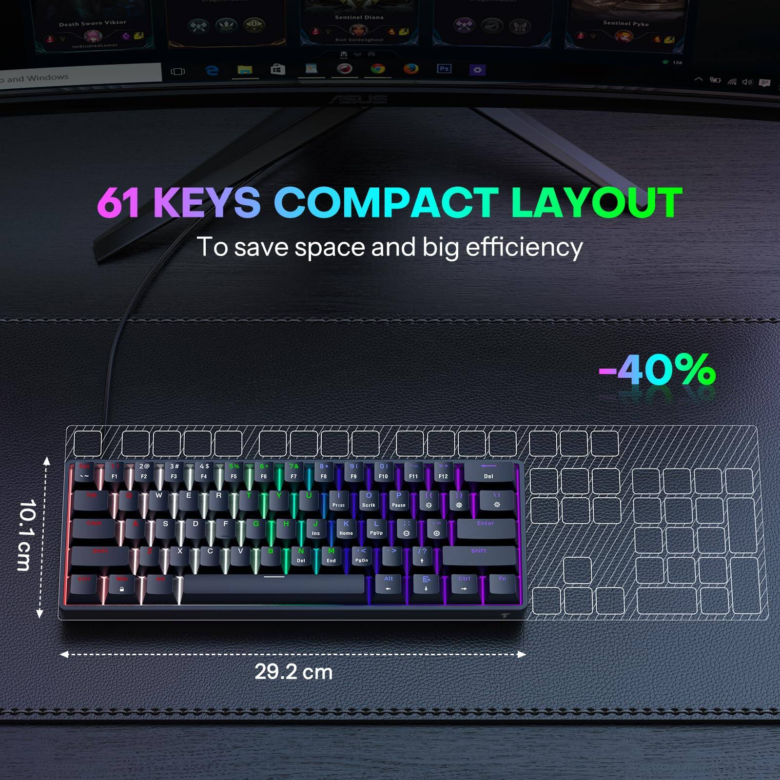 61 KEYS COMPACT LAYOUT  
To save space and big efficiency  
-40%  
10.1 cm  
29.2 cm