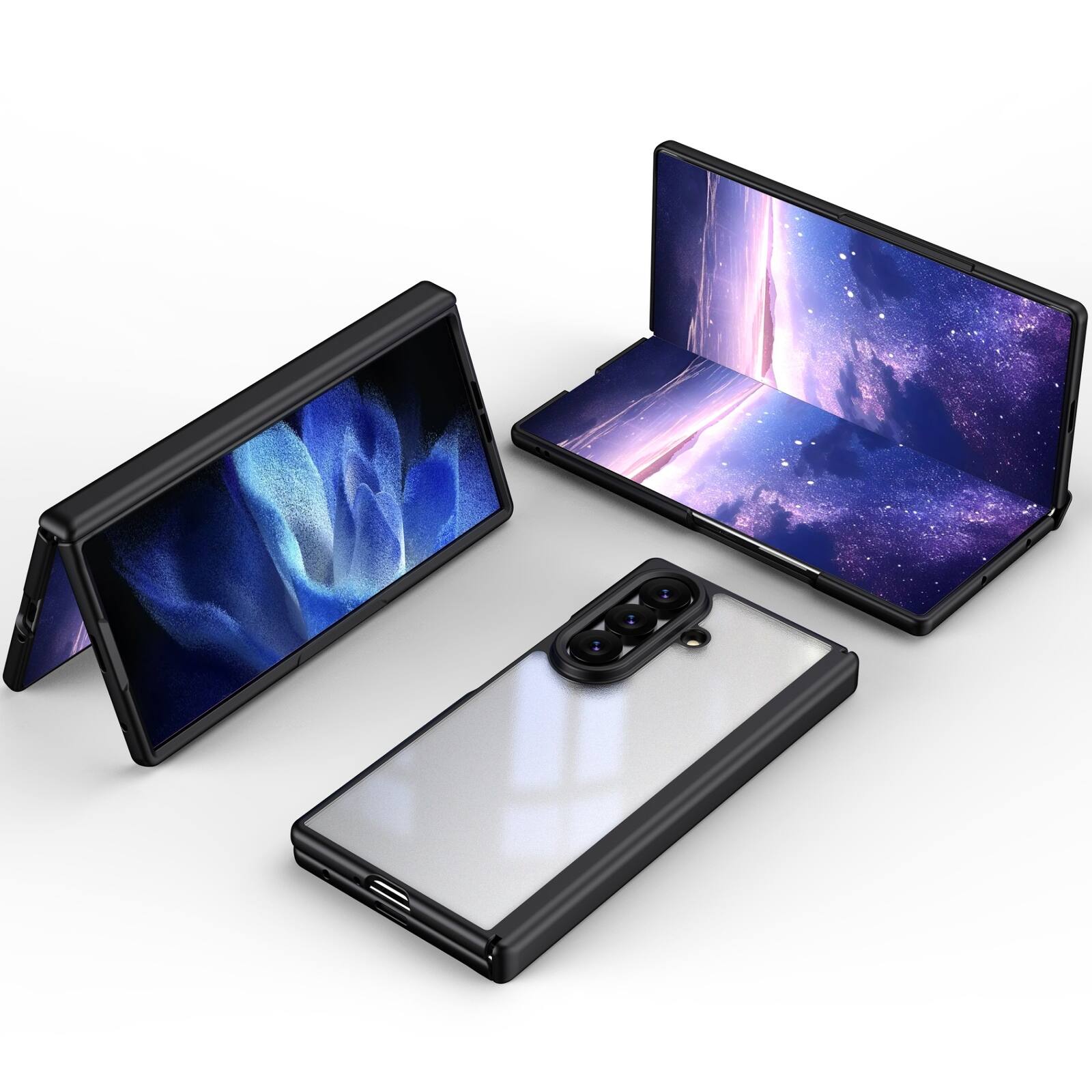 Left. Dteck - Shockproof Case for Samsung Galaxy Z Fold8 Ultra with Screen Protector, Rugged Full Hinge Cover with Raised Camera Edge - Black.