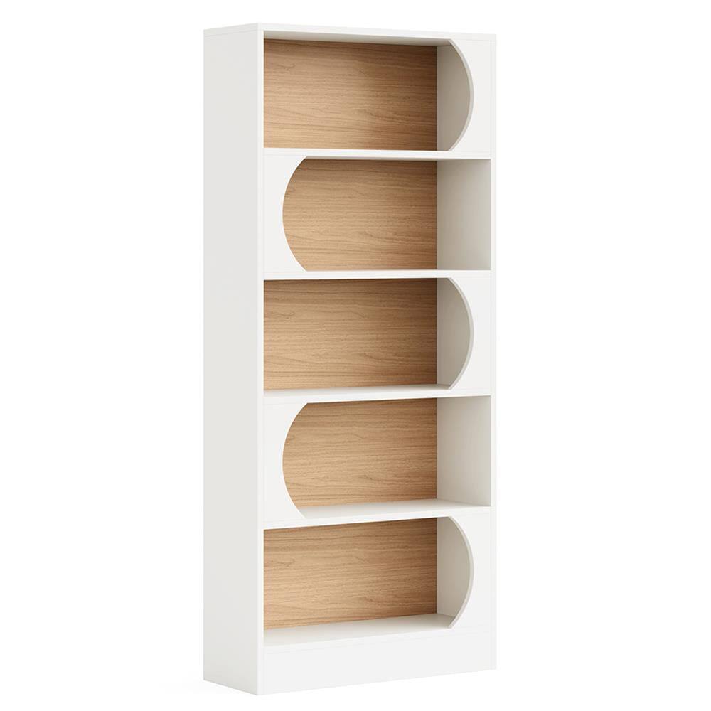 Angle. Kadyn - Kadyn Bookshelf, Storage Shelf, Bookcase,5-Tier Bookcase, 71" Wood Etagere Bookshelf with Storage Shelves,White - White.