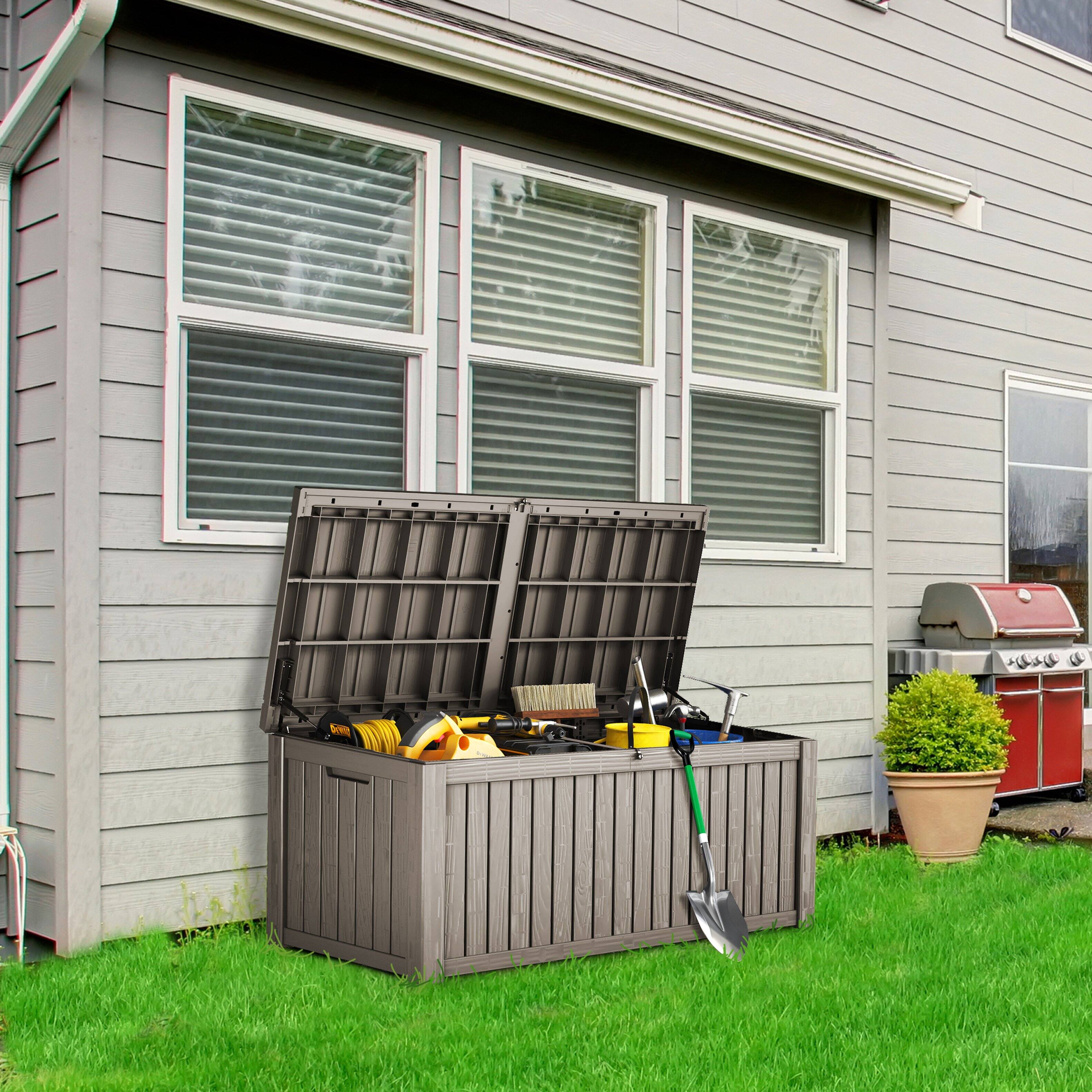 Alt View 1. Decksplore - 190 Gallon Resin Deck Box, Lockable Patio Outdoor Storage Box for Furniture， Waterproof Outside Storage Boxes.