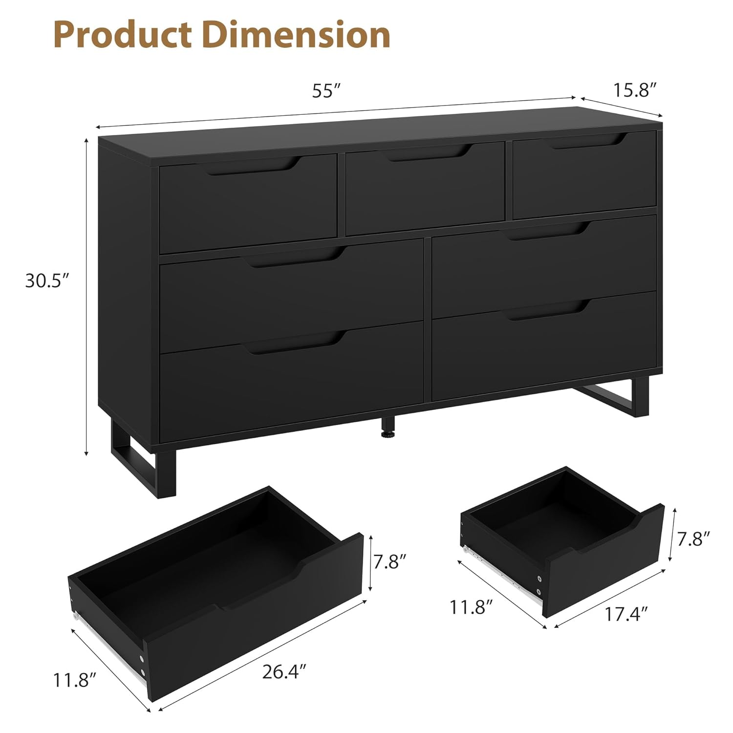 Product Dimension: 55" x 15.8" x 30.5" x 7.8" x 7.8" x 11.8" x 17.4" x 11.8" x 26.4"