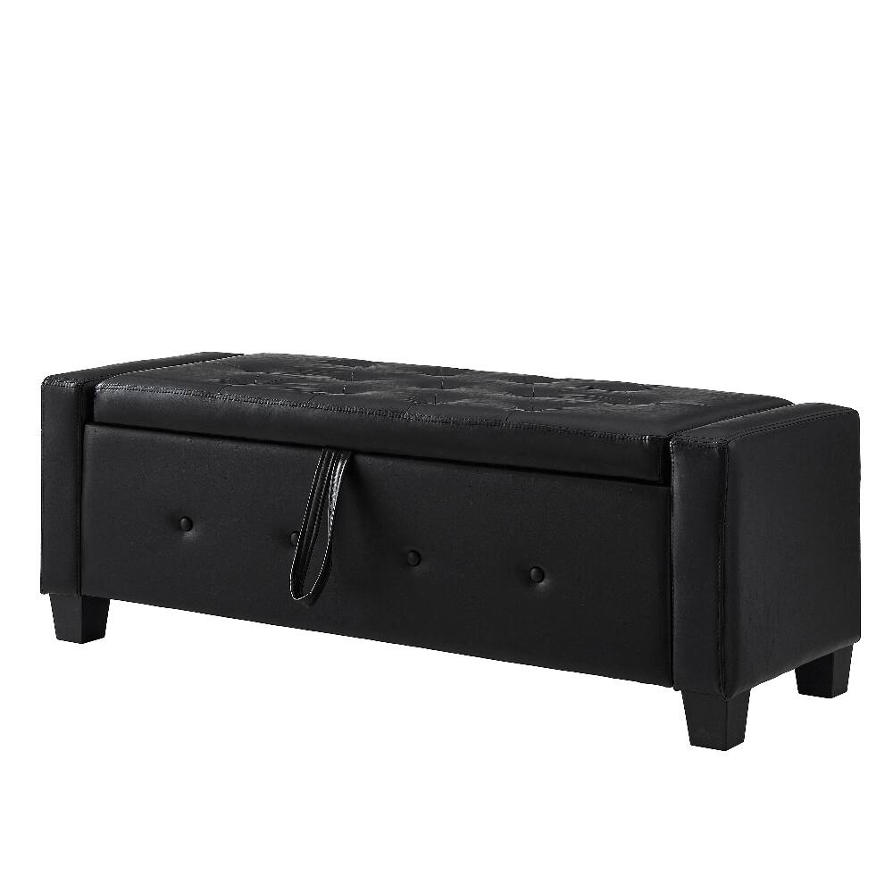 Alt View 4. Ropilly - Ropilly 48 Inch Tufted Black Faux Leather Storage Ottoman Bench for Bedroom Entryway - Black.