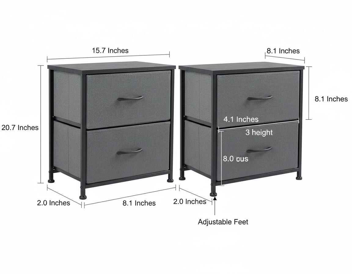 - 15.7 Inches
- 8.1 Inches
- 8.1 Inches
- 20.7 Inches
- 4.1 Inches
- 3 height
- 8.0 Inches
- 2.0 Inches
- 8.1 Inches
- 2.0 Inches
- Adjustable Feet