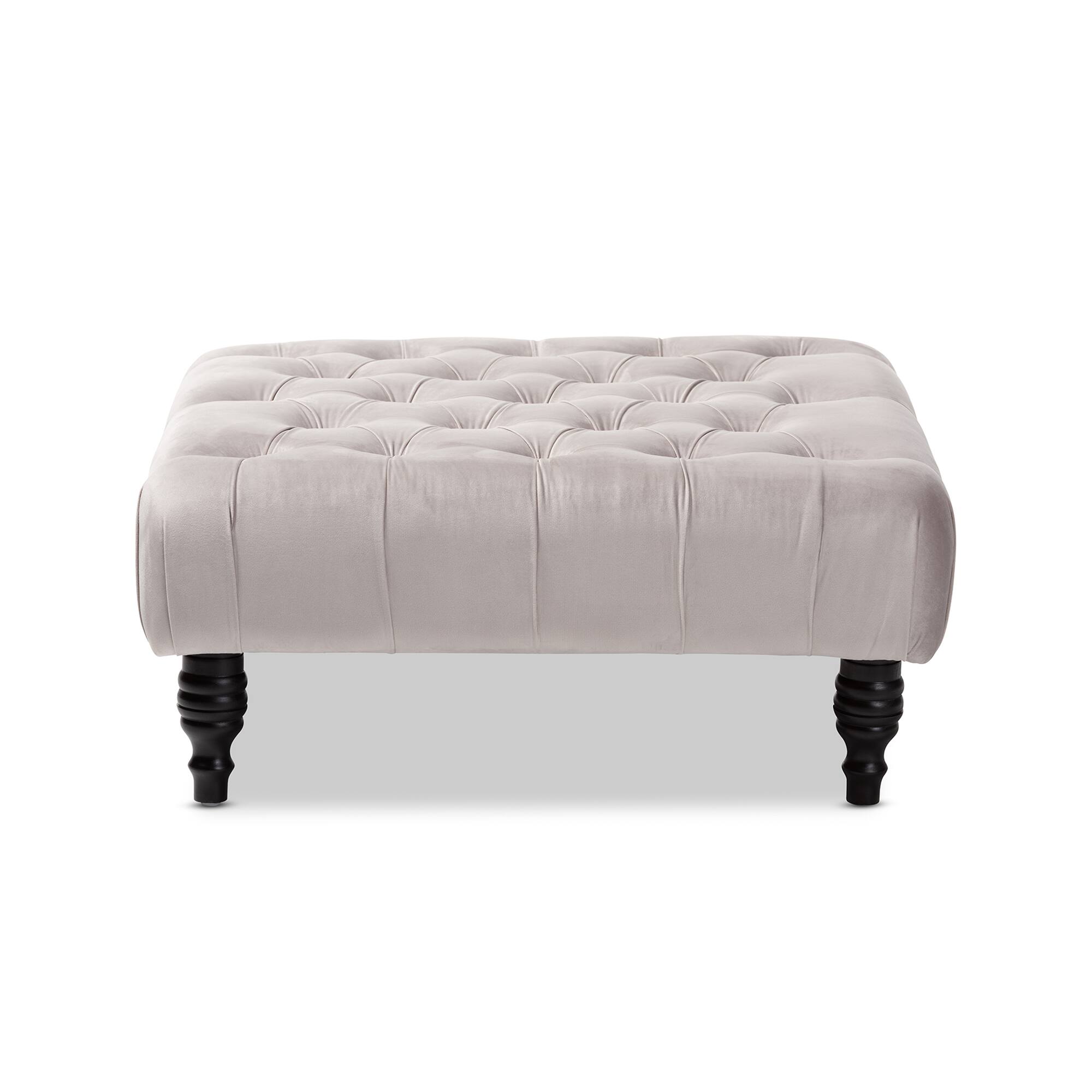Angle. Baxton Studio - Keswick Transitional Velvet Fabric Upholstered Button Tufted Cocktail Ottoman - Slate Gray.