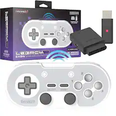 retro-bit LEGACY16 WIRELESS CONTROLLER
2.4GHz WIRELESS CONTROLLER
CLASSIC GREY
COMPATIBLE WITH SNES, NINTENDO SWITCH, AND SNES ENABLED DEVICES
INCLUDES RECEPTOR FOR SNES & USB PORTS
PLATINUM
retro-bit
@retrobitgaming
retro-bit LEGACY16
2.4GHz WIRELESS CONTROLLER
CLASSIC GREY
COMPATIBLE WITH SNES, NINTENDO SWITCH, AND SNES ENABLED DEVICES