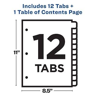 Includes 12 Tabs + 1 Table of Contents Page  
11" x 8.5"  
12 Tabs
