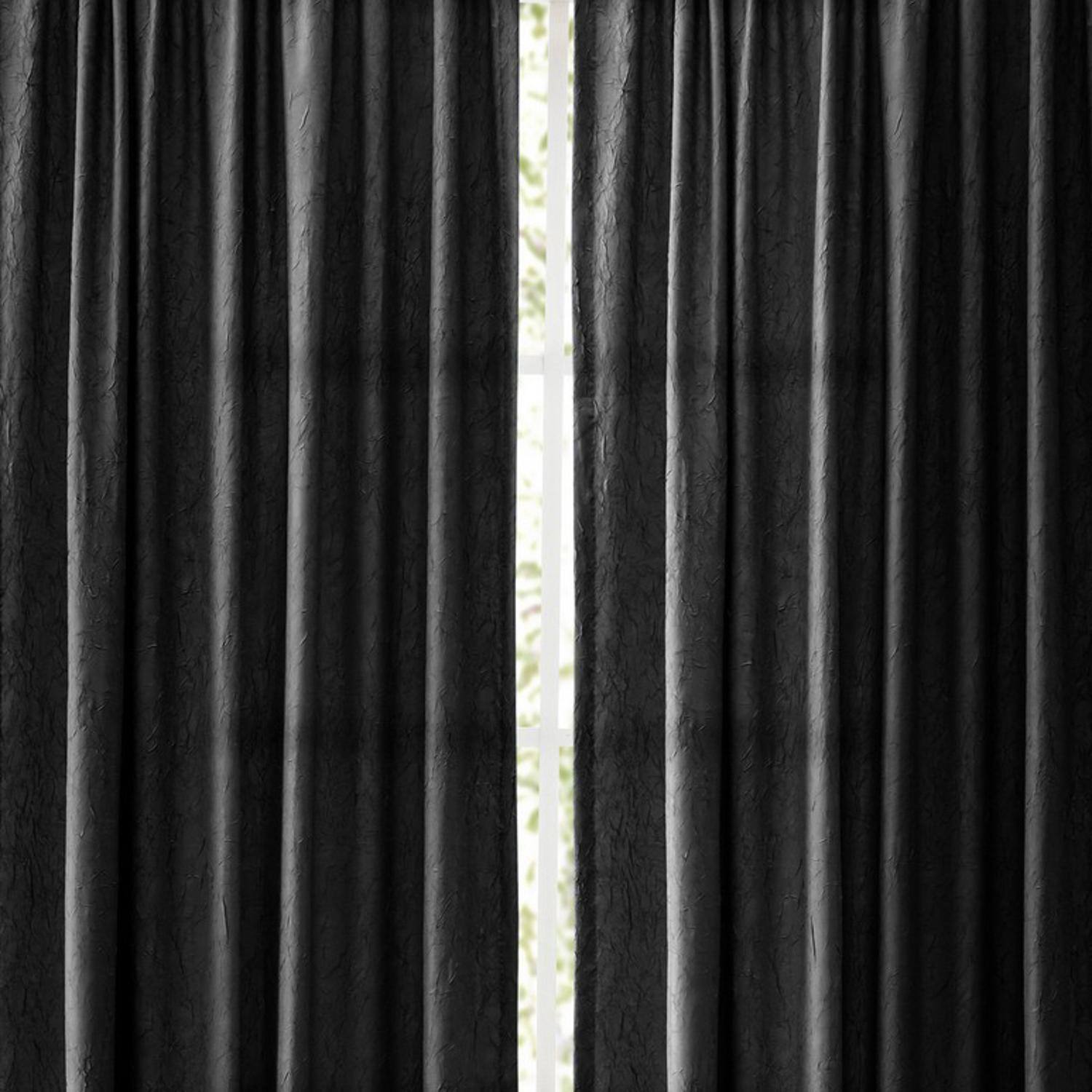 Left. Ellis Curtain - Ellis Curtain Portland Crushed Taffeta Rod Pocket Tailored Panel - 48x63" Black - Black.