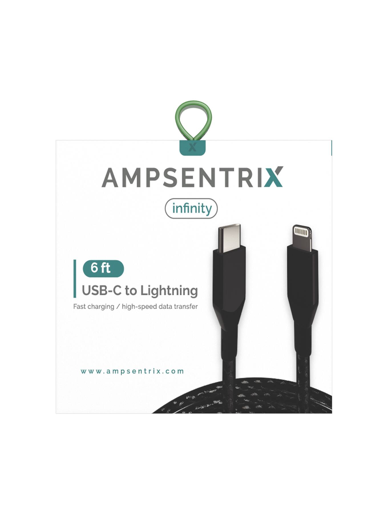 AMPSENTRIX infinity  
6 ft USB-C to Lightning  
Fast charging / high-speed data transfer  
www.ampsentrix.com
