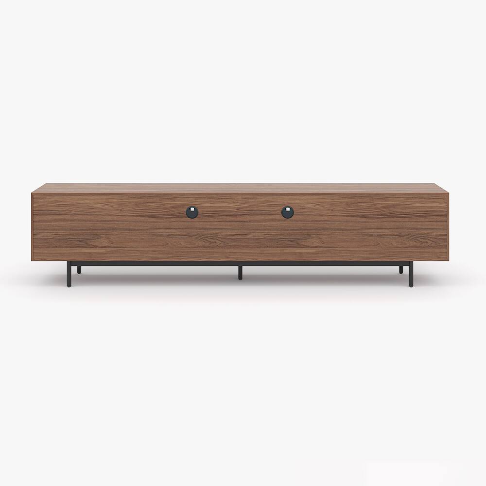 Alt View 7. POVISON - 94" Modern Wood TV Stand, Minimalist Slatted Media Console with Tall-cast Metal Legs, Walnut Veneer - Walnut.
