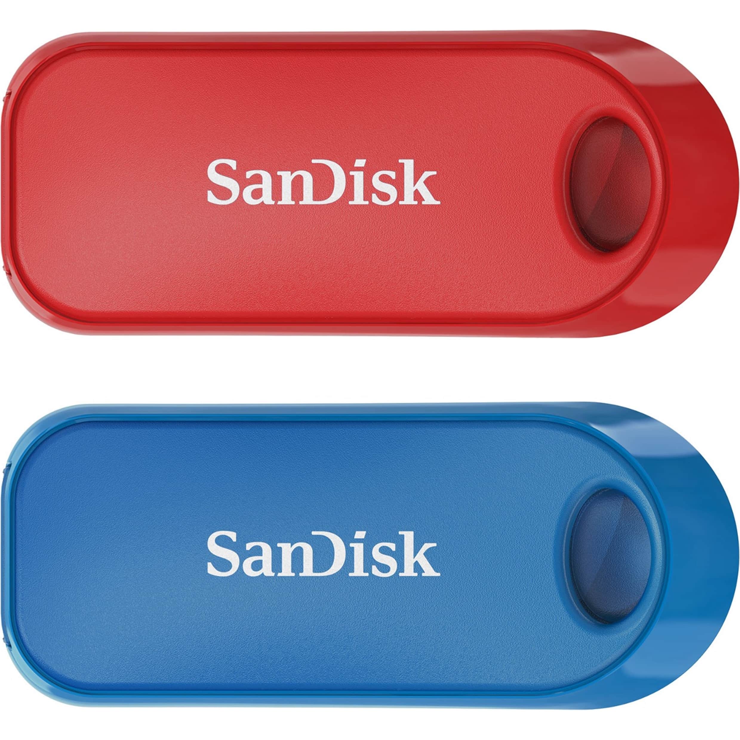 Front. SanDisk - Cruzer Snap 32GB USB 2.0 Type-A Flash Drive (2-Pack) - Red, Blue.