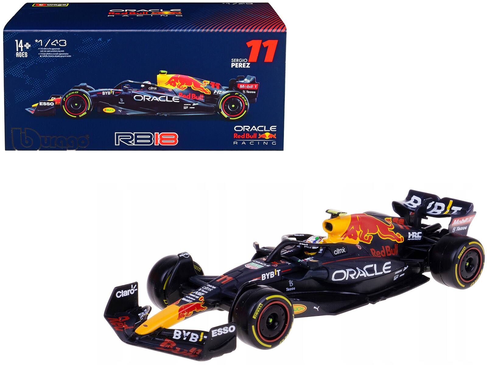 Bburago - Red Bull Racing RB18 #11 Sergio Perez "Formula One F1 World Championship" (2022) with Display Case 1/43 Diecast - Black