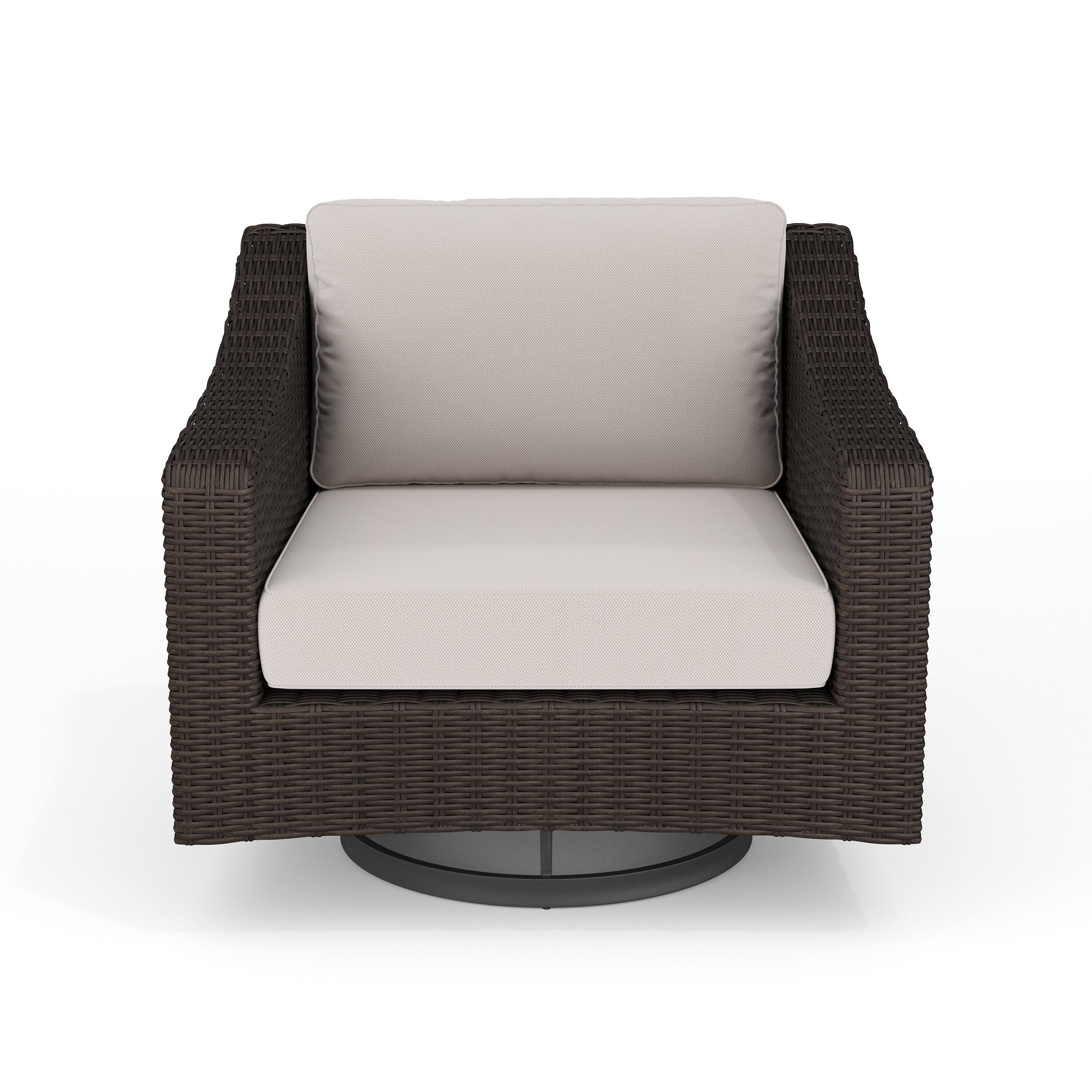 Alt View 9. Martha Stewart - Bedford 2PK Outdoor Rattan Wicker Swivel Chairs with All-Weather Cushions - Tan Cushions/Brown Frame.