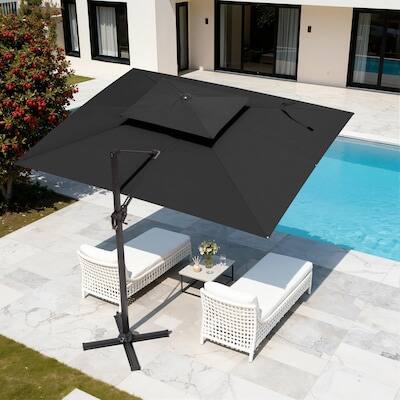 Alt View 5. Crestlive Products - Crestlive Products 11ft UPF50+ Aluminum Double Top Slide-tilt Cantilever Patio Umbrella with 350lbs Pull rod Wheel Base - Black.