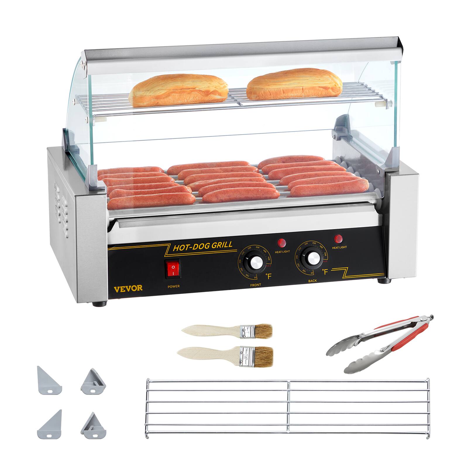 VEVOR

HOT-DOG GRILL

9 PM 270 F

HEATLIGHT - you - 0 THE we F 'F | F DI BACK POWER FRONT