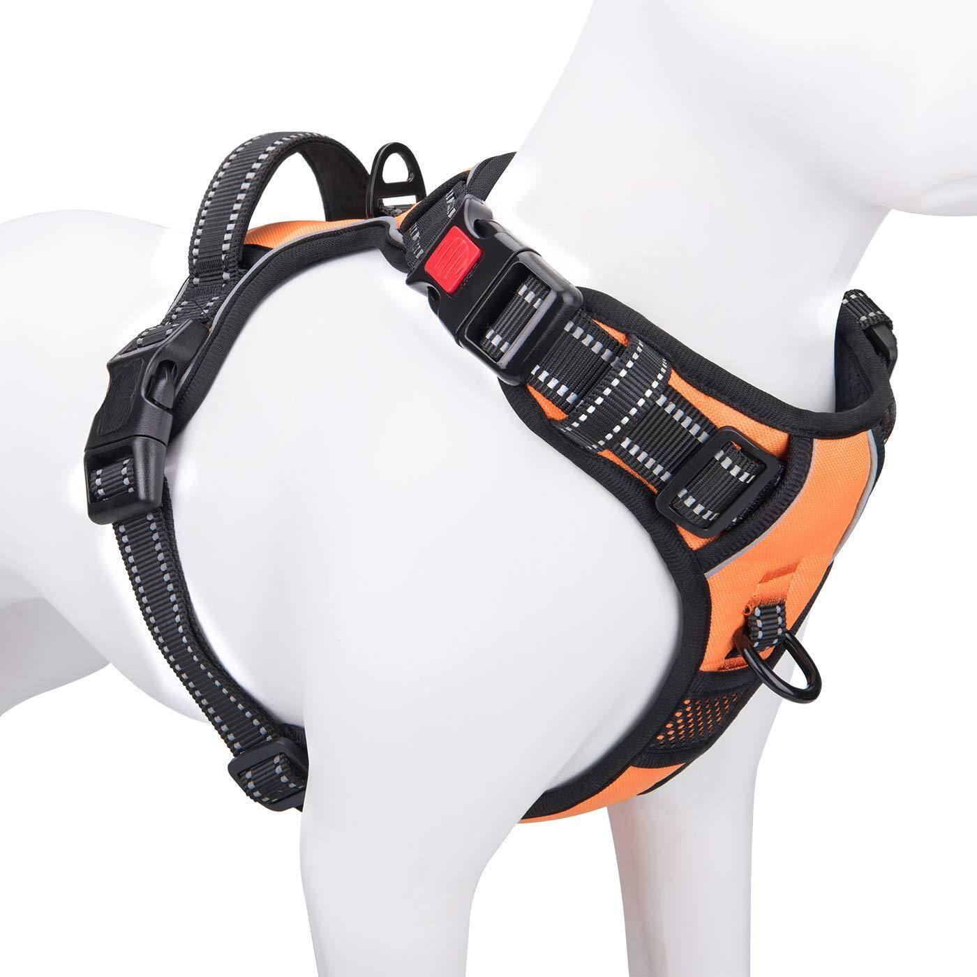 Paradigms Interiors - No Pull Dog Harness Reflective Front Clip Vest With Handle 2 Metal Rings 3 Buckles easy To Put On & Take Off - Orange-XL
