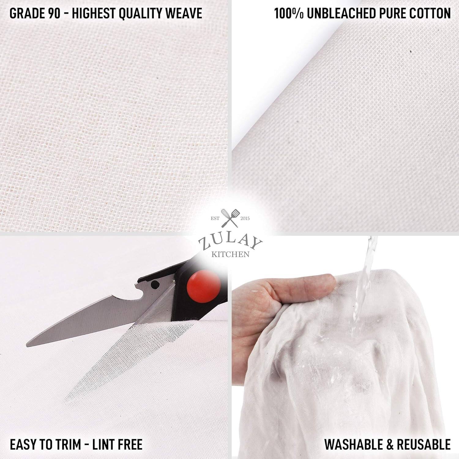 GRADE 90 - HIGHEST QUALITY WEAVE

100% UNBLEACHED PURE COTTON

EASY TO TRIM - LINT FREE

WASHABLE & REUSABLE