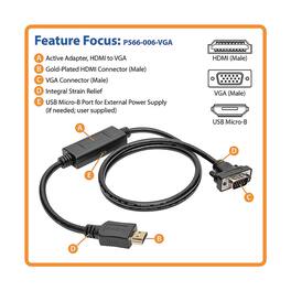Tripp Lite - By Eaton1900 X 1200 At 60 Hz Hdmi Male To Vga Male Low-profile Active Adapter Cable, 6 Ft - Black