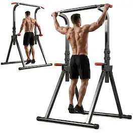 Anysun - Foldable Pull Up Bar Standing Power Tower - Multi-Function Dip Station, 6-Level Adjustable, 440lbs Max, Home Gym - Gray