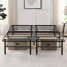 Front. Trinkets Crazed - Queen 14-Inch Folding Metal Platform Bed Frame – Heavy-Duty Steel Slat - black.