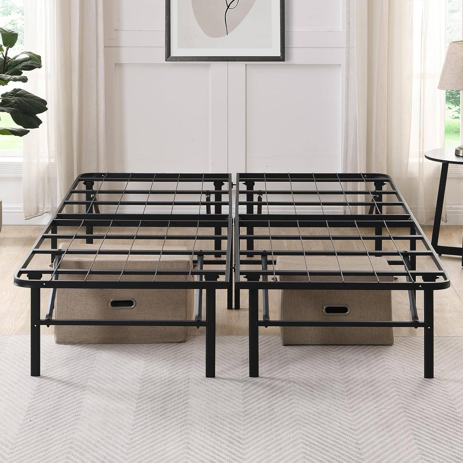 Front. Trinkets Crazed - Queen 14-Inch Folding Metal Platform Bed Frame – Heavy-Duty Steel Slat - black.