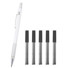 Unique Bargains - Mech Pencil 2mm, Lead Holder Broad Point Metal w/ 5pcs Refills for Drawing, Sketching, Woodworking - White