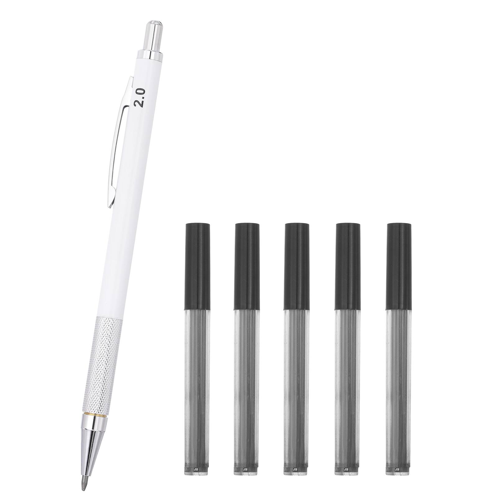 Front. Unique Bargains - Mech Pencil 2mm, Lead Holder Broad Point Metal w/ 5pcs Refills for Drawing, Sketching, Woodworking - White.