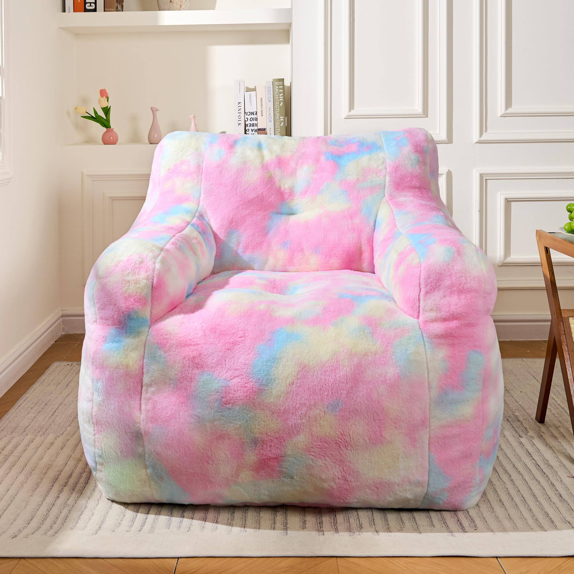 JETRANSPORT - Blue Bean Bag Chairs Ultra-soft Faux Large Chair Couch - Plush Memory Foam Beanbag With Filling Bedroom - Colorful Rainbow