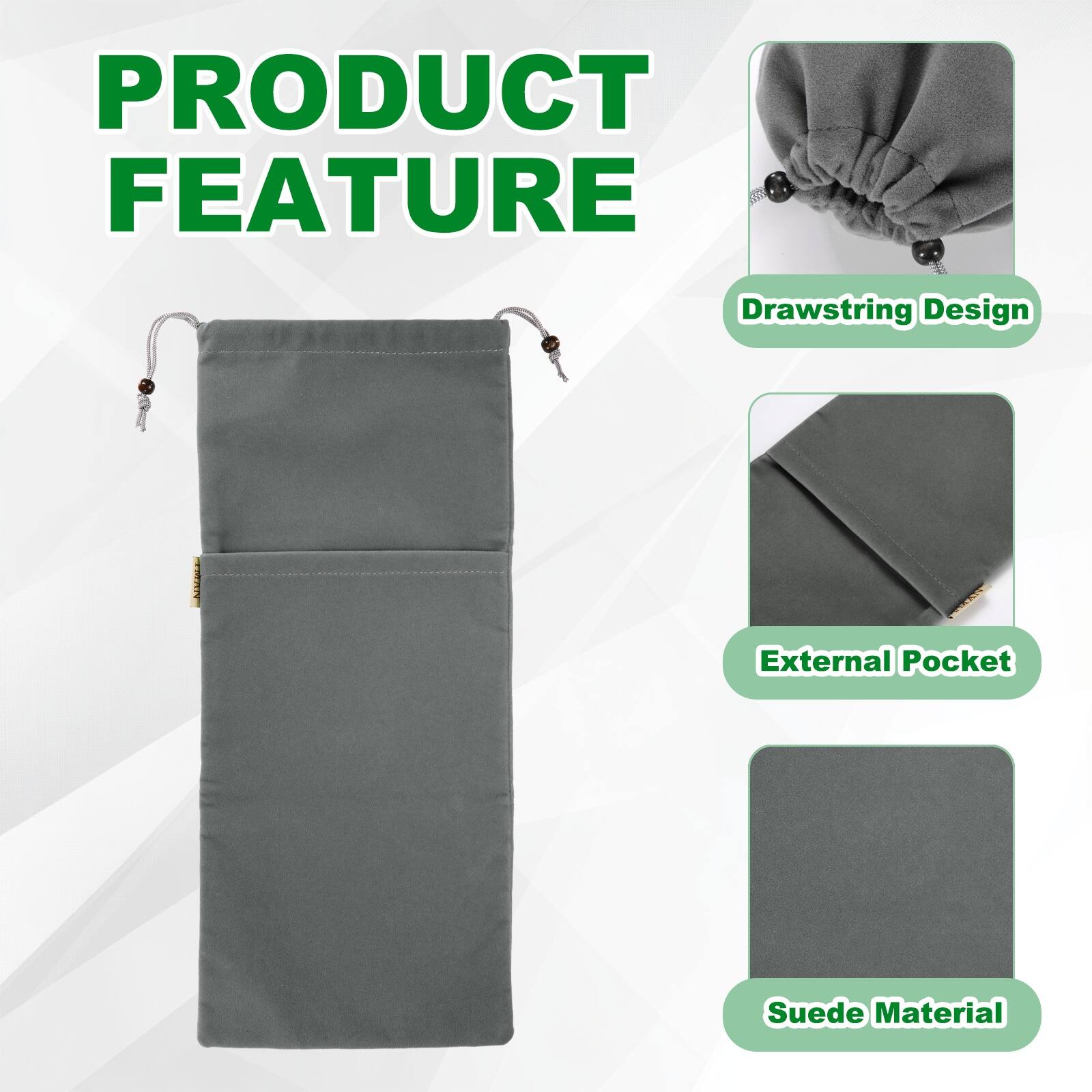 PRODUCT FEATURE

- Drawstring Design
- 4 External Pocket
- Suede Material