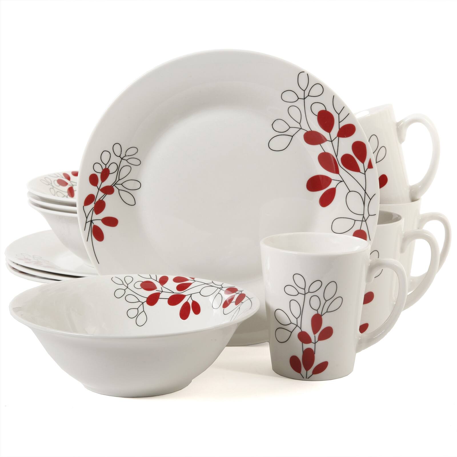 Alt View 1. Gibson - Gibson Scarlet Leaves 12 pc Dinnerware Set - White and Red.