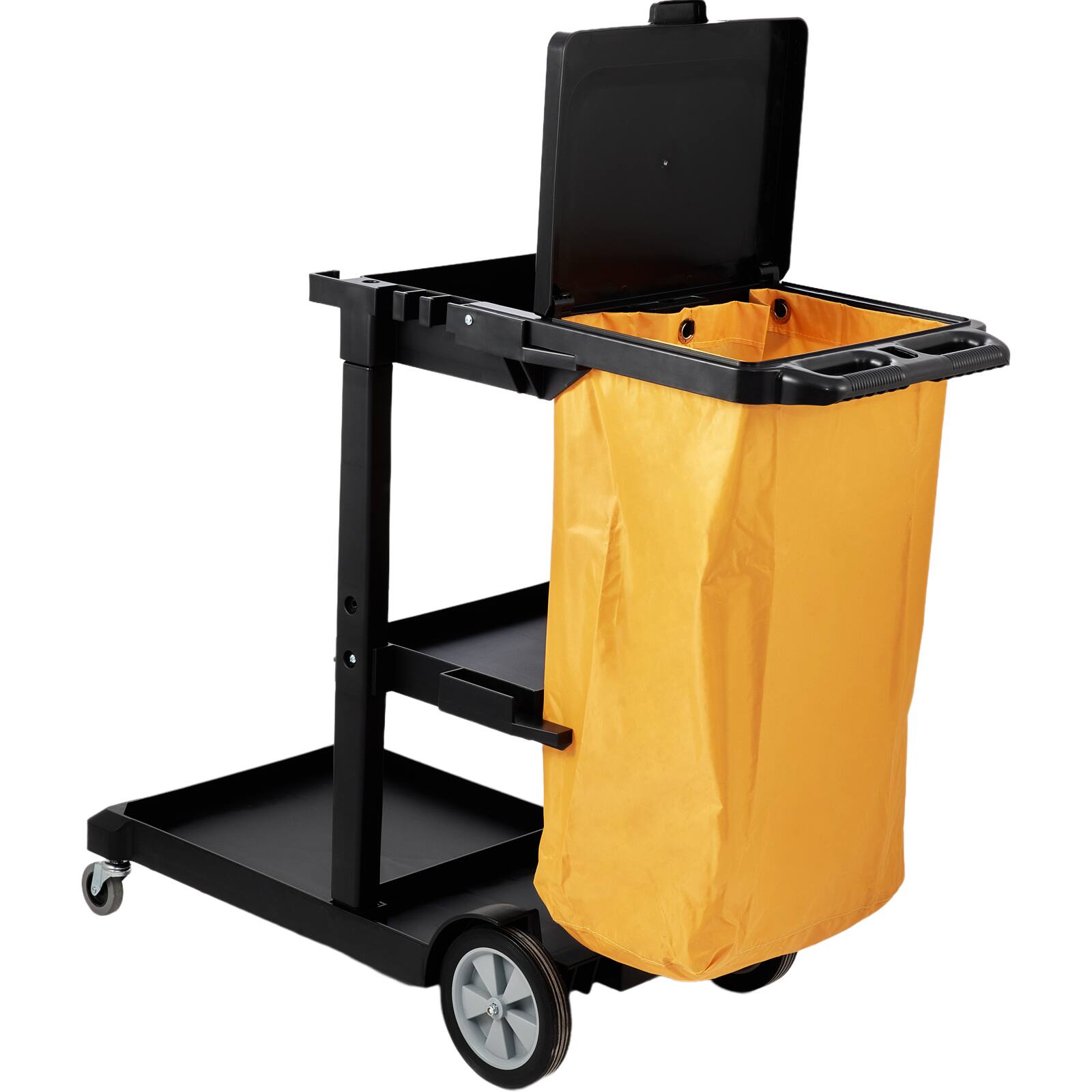 Alt View 5. VEVOR - Cleaning Cart, 3-Shelf Commercial Janitorial Cart, 200 lbs Capacity Plastic Housekeeping Cart, 47 x 20 x 38.6in - Black.