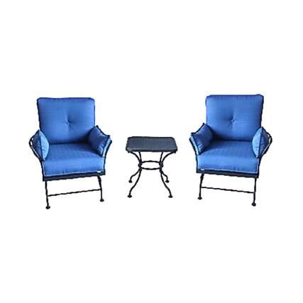 Front. Four Seasons Courtyard - Four Seasons Courtyard Uptown 3 Piece Chat Set w/ 2 Rocker Chairs & 1 Side Table - Blue.