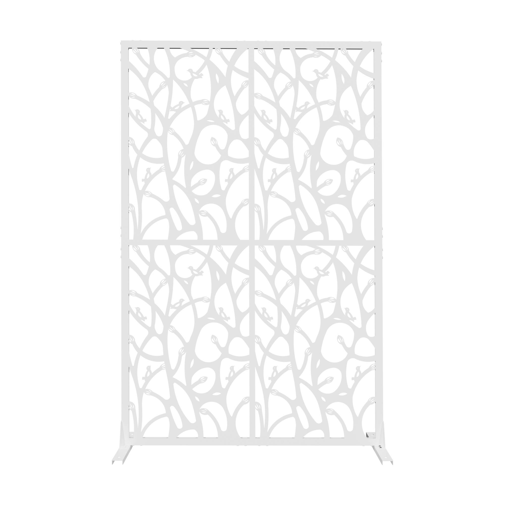 Front. COWLOWN - Metal Privacy Screen 3.8ft W x 6ft H Freestanding Outdoor and Indoor Divider for Patio Balcony White Bird Design - White.
